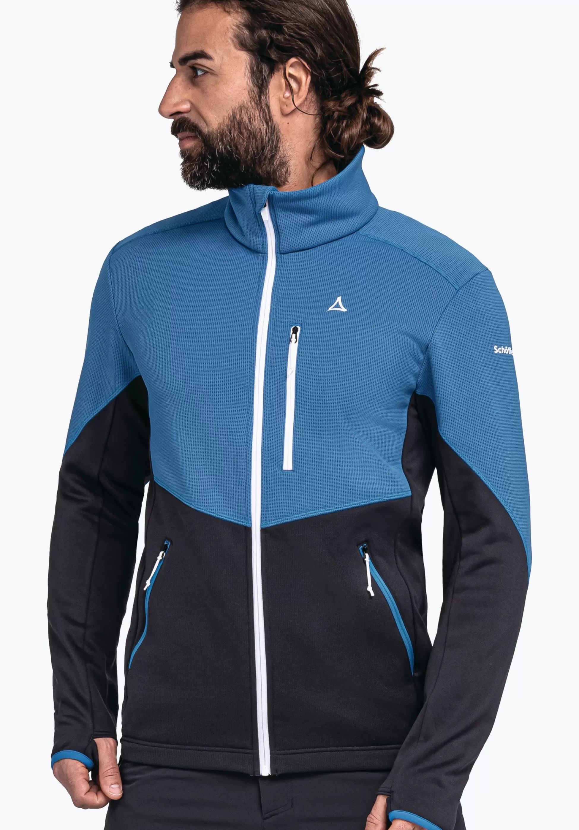 MEN SCHÖFFEL Trek & Hike<Sporty fleece jacket in material mix blue